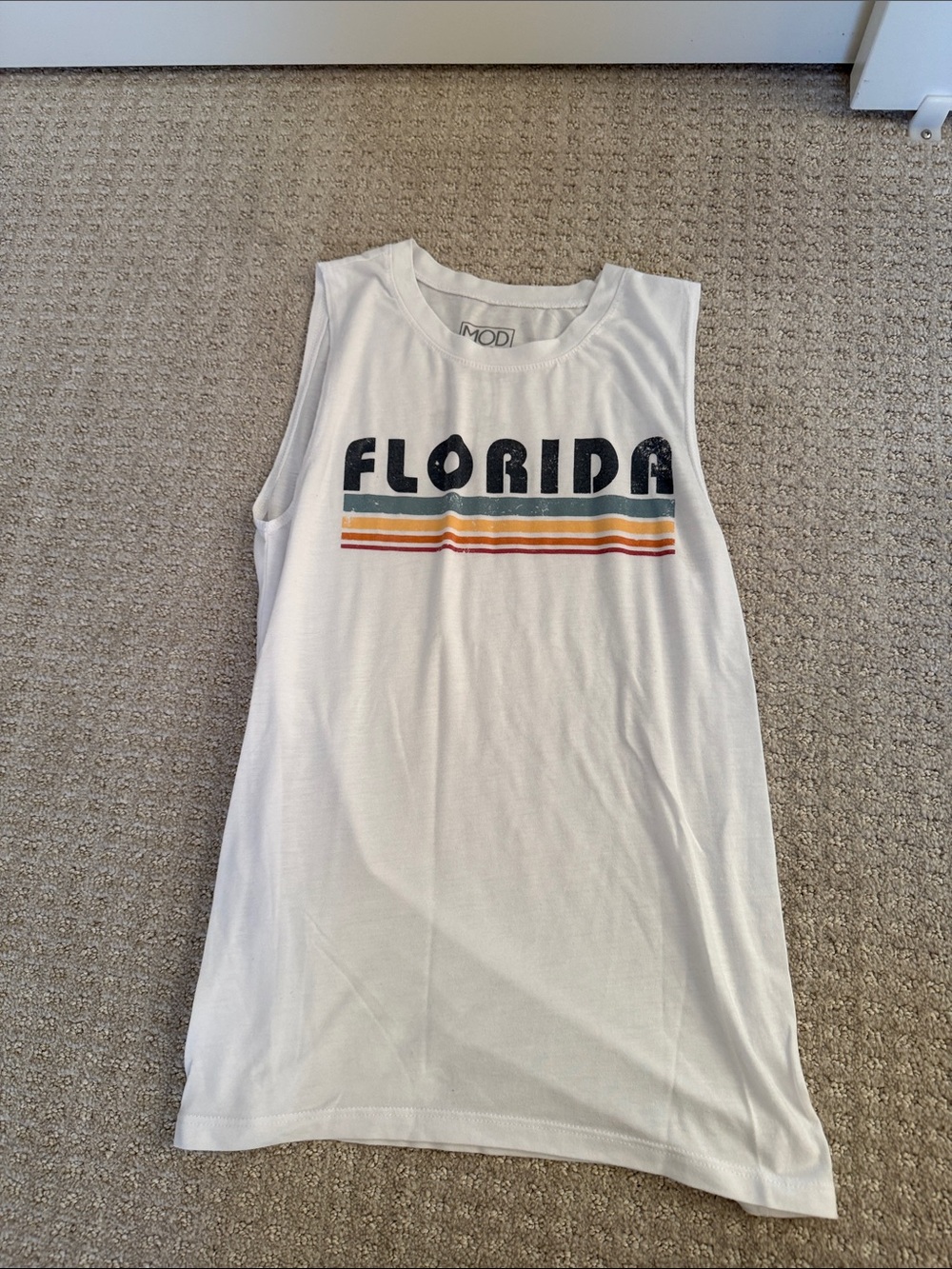 Modern Lux White 'Florida' Graphic Tank with Retro Stripes sz M